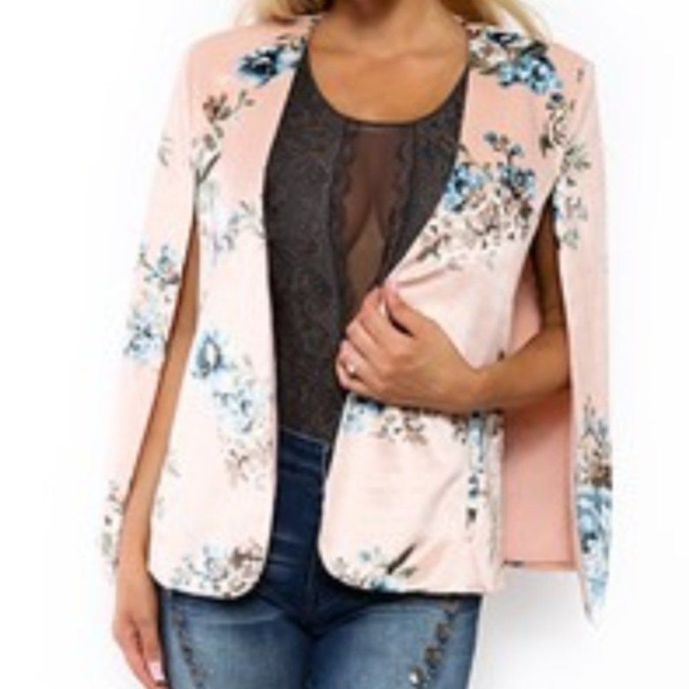 Pink Floral Velvet Blazer